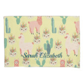 Cute Pink Lama's en groene cactus Gepersonaliseerd Kussensloop (Voorkant)