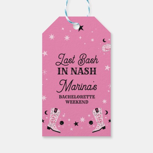 Cute Pink Last Bash in Nash Nashville Bachelorette Cadeaulabel (Achterkant)
