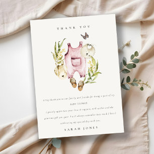 Cute Pink Leafy Foliage Girl Clothes Baby shower Bedankkaart