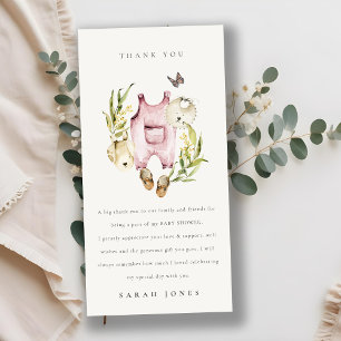 Cute Pink Leafy Foliage Girl Clothes Baby shower Bedankkaart