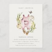 Cute Pink Leafy Foliage Girl Clothes Baby shower Briefkaart (Voorkant)