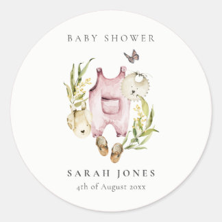 Cute Pink Leafy Foliage Girl Clothes Baby shower Ronde Sticker