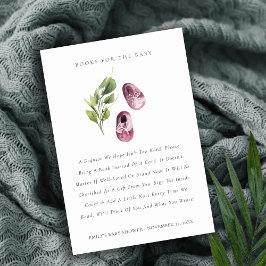 Cute Pink Leafy Shoes Books for Baby shower Informatiekaartje