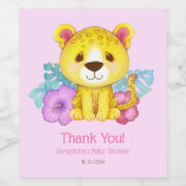 Cute Pink Leopard Baby shower Hartelijk dank Wijn Etiket (Enkel label)