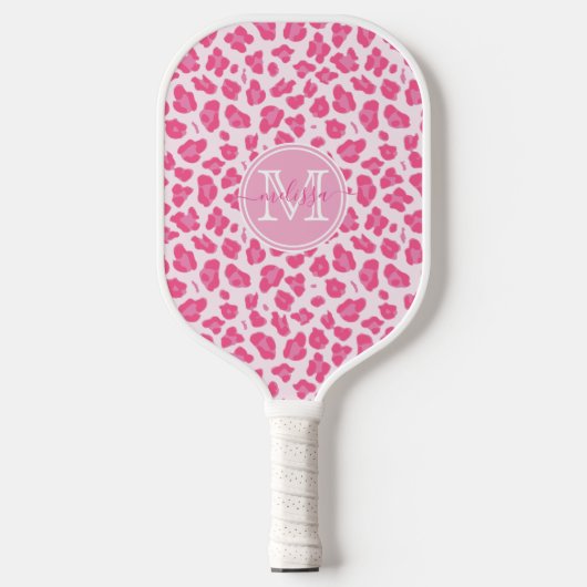 Cute Pink Leopard Print | Monogrammen Pickleball Paddle (Voorkant)