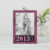 Cute Pink Leopard Print Photo Afstuderen Kaart (Staand voorkant)