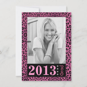 Cute Pink Leopard Print Photo Afstuderen Kaart