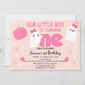 Cute Pink Little Boo Halloween First Birthday Kaart (Voorkant)