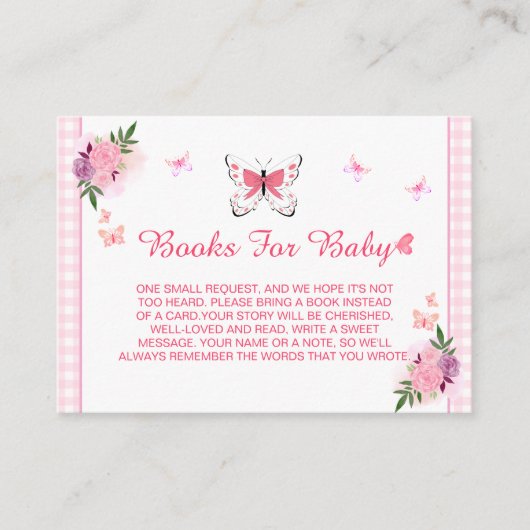 Cute Pink Little Butterfly Baby's Book Request  Informatiekaartje (Voorkant)