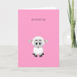 Cute Pink Little Lamb Birthday Card Kaart
