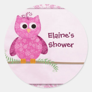 Cute Pink Little Owl Ronde Sticker