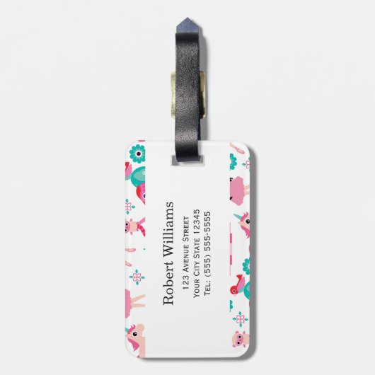 Cute Pink Little Princess Unicorn Magical Pattern Bagagelabel (Achterkant verticaal)