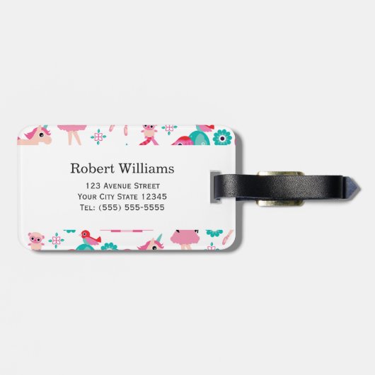 Cute Pink Little Princess Unicorn Magical Pattern Bagagelabel (Achterkant horizontaal)