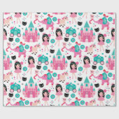 Cute Pink Little Princess Unicorn Magical Pattern Cadeaupapier (Vlak)