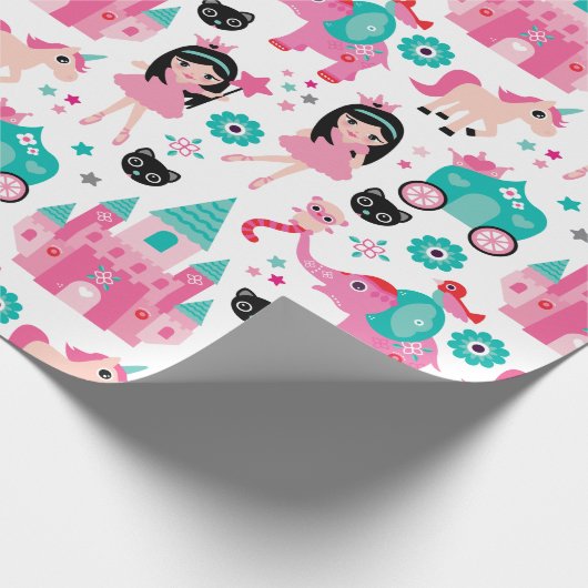 Cute Pink Little Princess Unicorn Magical Pattern Cadeaupapier (Hoek)