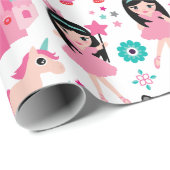 Cute Pink Little Princess Unicorn Magical Pattern Cadeaupapier (Rol Hoek)
