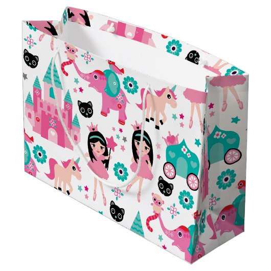 Cute Pink Little Princess Unicorn Magical Pattern Groot Cadeauzakje (Achterkant Gekanteld)
