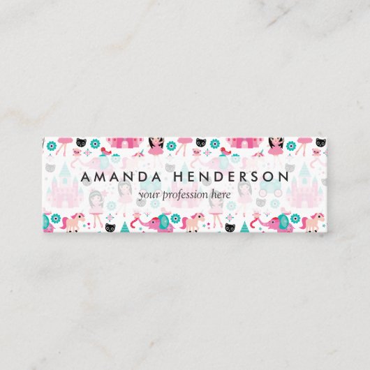 Cute Pink Little Princess Unicorn Magical Pattern Mini Visitekaartje (Voorkant)