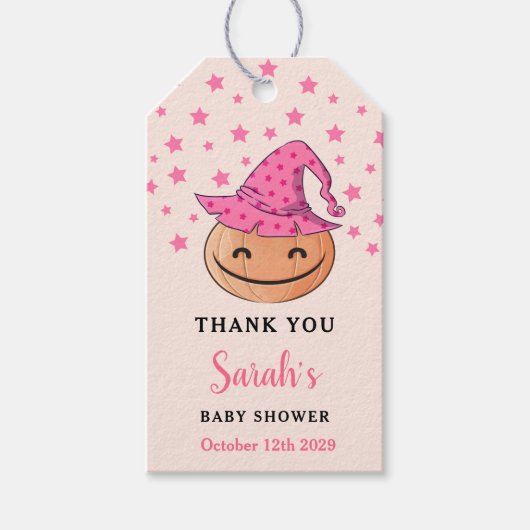 Cute Pink Little Pumpkin Baby shower Dank u Cadeaulabel (Voorkant)