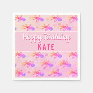 Cute Pink Lizard Gecko Girly Birthday Party Servet