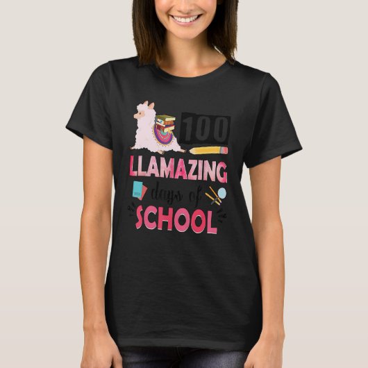 Cute Pink Llama 100th Day of School 100 Days No Pr T-shirt (Voorkant)