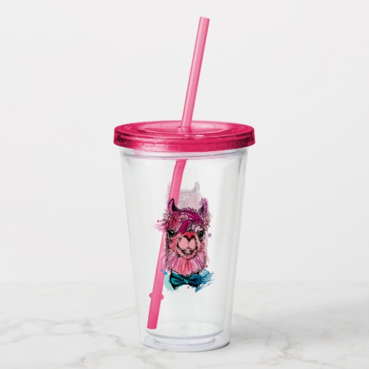Cute Pink Llama Acryl Drinkbeker (Achterkant)