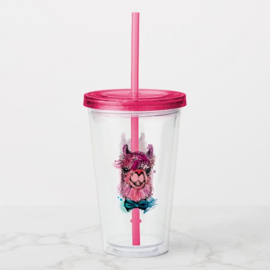 Cute Pink Llama Acryl Drinkbeker (Voorkant)