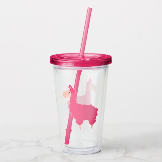 Cute Pink Llama Acryl Drinkbeker (Achterkant)