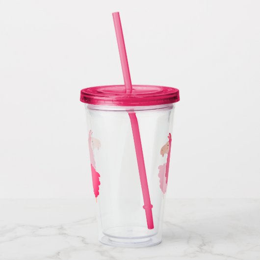 Cute Pink Llama Acryl Drinkbeker (Links)