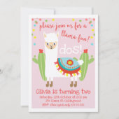 Cute Pink Llama Cactus Birthday Uitnodiging (Voorkant)