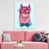 Cute Pink Llama Canvas Afdruk (Insitu (Woonkamer))