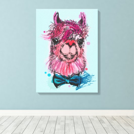 Cute Pink Llama Canvas Afdruk (Insitu (Houten vloer))