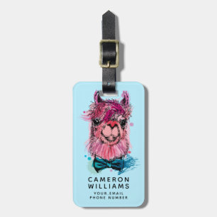 Cute Pink Llama   Jouw namen toevoegen Bagagelabel