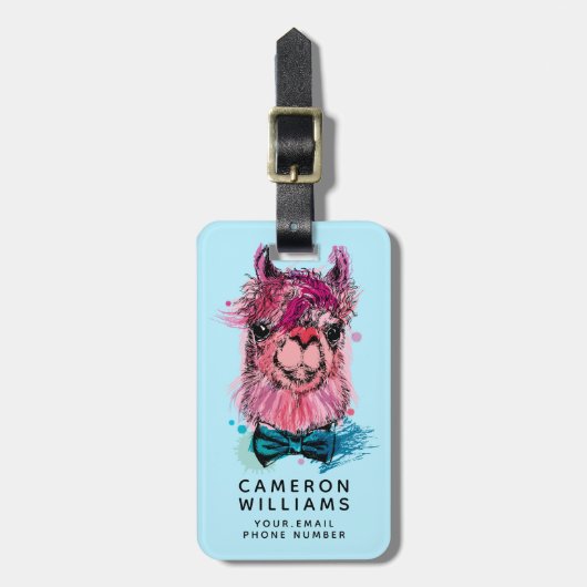 Cute Pink Llama | Jouw namen toevoegen Bagagelabel (Voorkant verticaal)