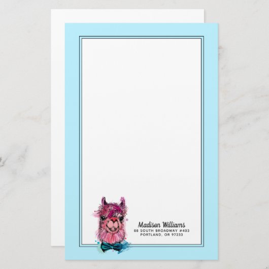Cute Pink Llama | Jouw namen toevoegen Briefpapier (Voorkant / Achterkant)