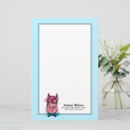 Cute Pink Llama | Jouw namen toevoegen Briefpapier (Staand voorkant)