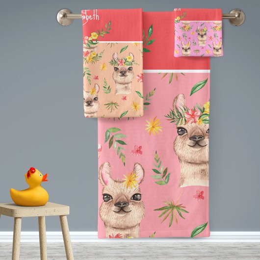 Cute Pink Llama Pattern for Little Girls Bathroom Bad Handdoek