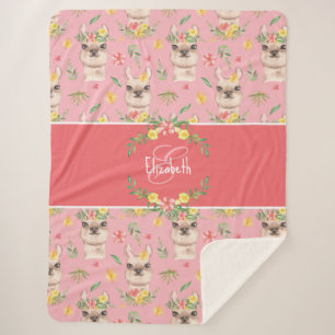 Cute Pink Llama Pattern for Little Girls Sherpa Deken