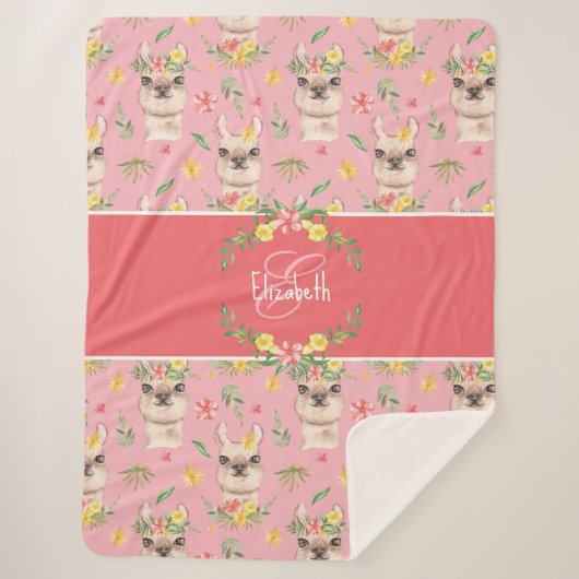 Cute Pink Llama Pattern for Little Girls Sherpa Deken (Voorkant)