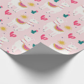Cute Pink Llama Pattern Wrapping Paper Cadeaupapier (Hoek)