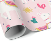 Cute Pink Llama Pattern Wrapping Paper Cadeaupapier (Rol Hoek)