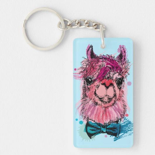 Cute Pink Llama Sleutelhanger (Voorkant)