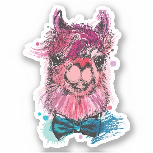 Cute Pink Llama Sticker (Voorkant)