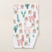 Cute Pink Llama's and Green Cactus Bad Handdoek (Handdoek)