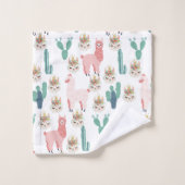 Cute Pink Llama's and Green Cactus Bad Handdoek (Wasdoekje)