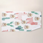 Cute Pink Llama's and Green Cactus Badhanddoek (Badhanddoek)