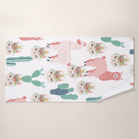 Cute Pink Llama's and Green Cactus Badhanddoek (Badhanddoek)