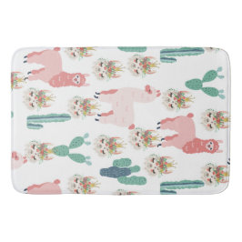 Cute Pink Llama's and Green Cactus Badmat