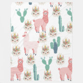 Cute Pink Llama's and Green Cactus Fleece Deken (Voorkant)