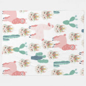 Cute Pink Llama's and Green Cactus Fleece Deken (Voorkant (Horizontaal))
